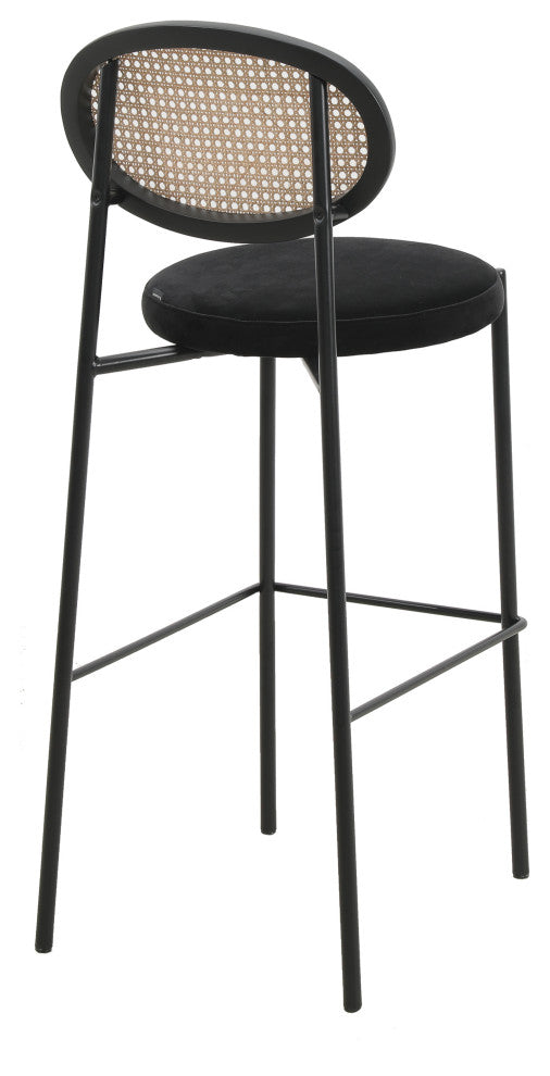LeisureMod Euston Wicker Bar Stool With Black Steel Frame and Footrest, Black