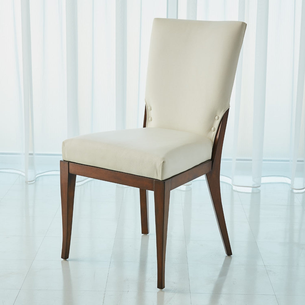 Luxe Elegant Classic White Leather Side Chair  Dining Curved Simple Walnut Wood