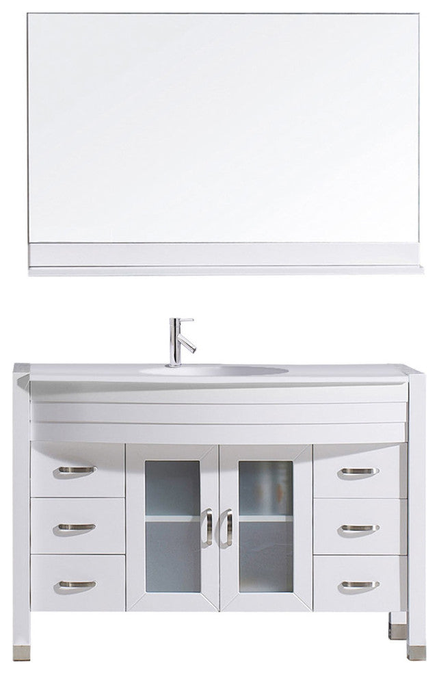 Virtu Ava 48" Single Bathroom Vanity, White With White Top, Faucet and Mirror