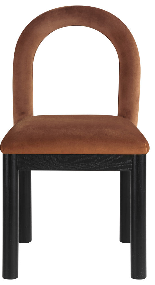 Conrad Upholstered Dining Chair, Cognac, Velvet, Black Finish