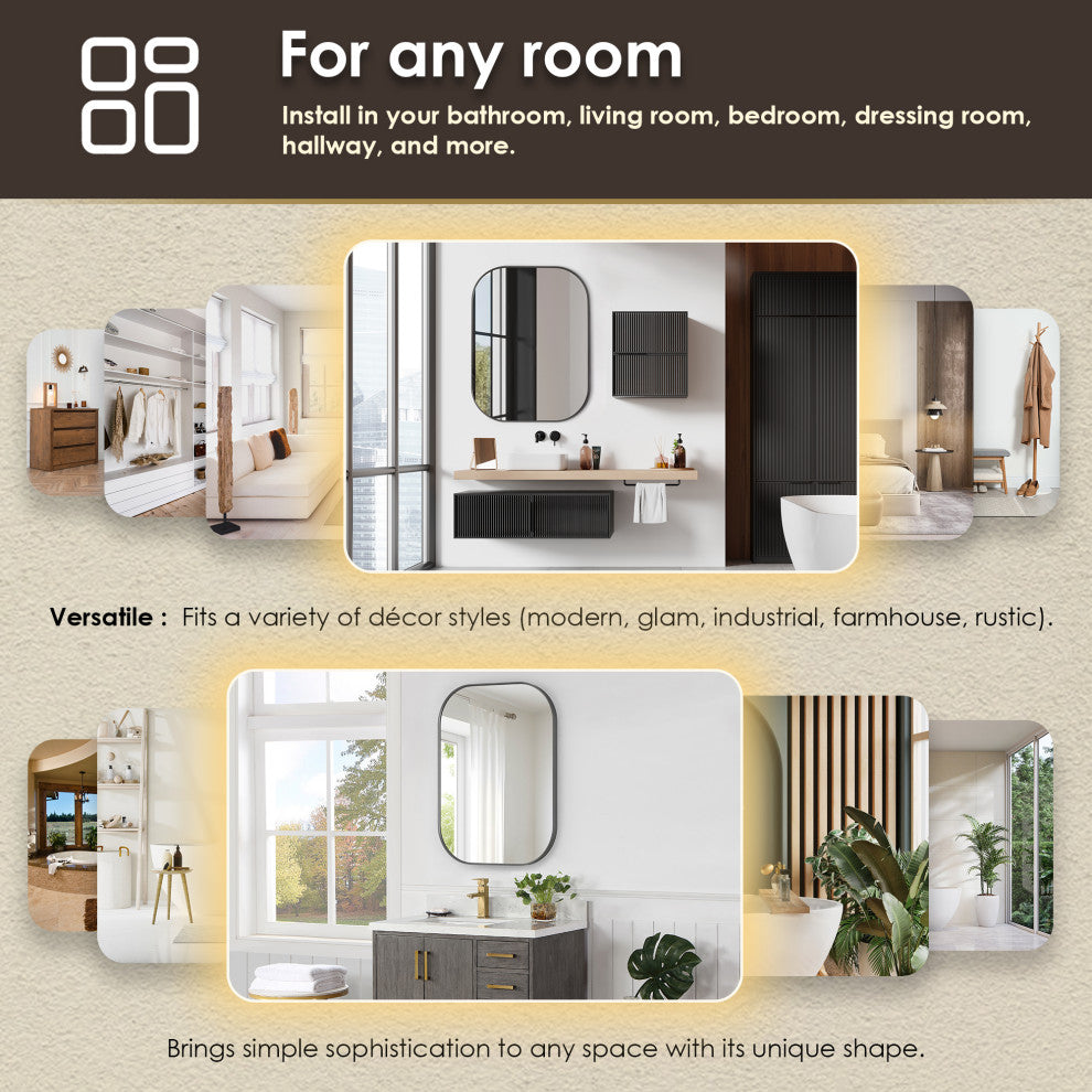 Trielle Rectangular Framed Bathroom Wall Mirror, Gunmetal, 24"