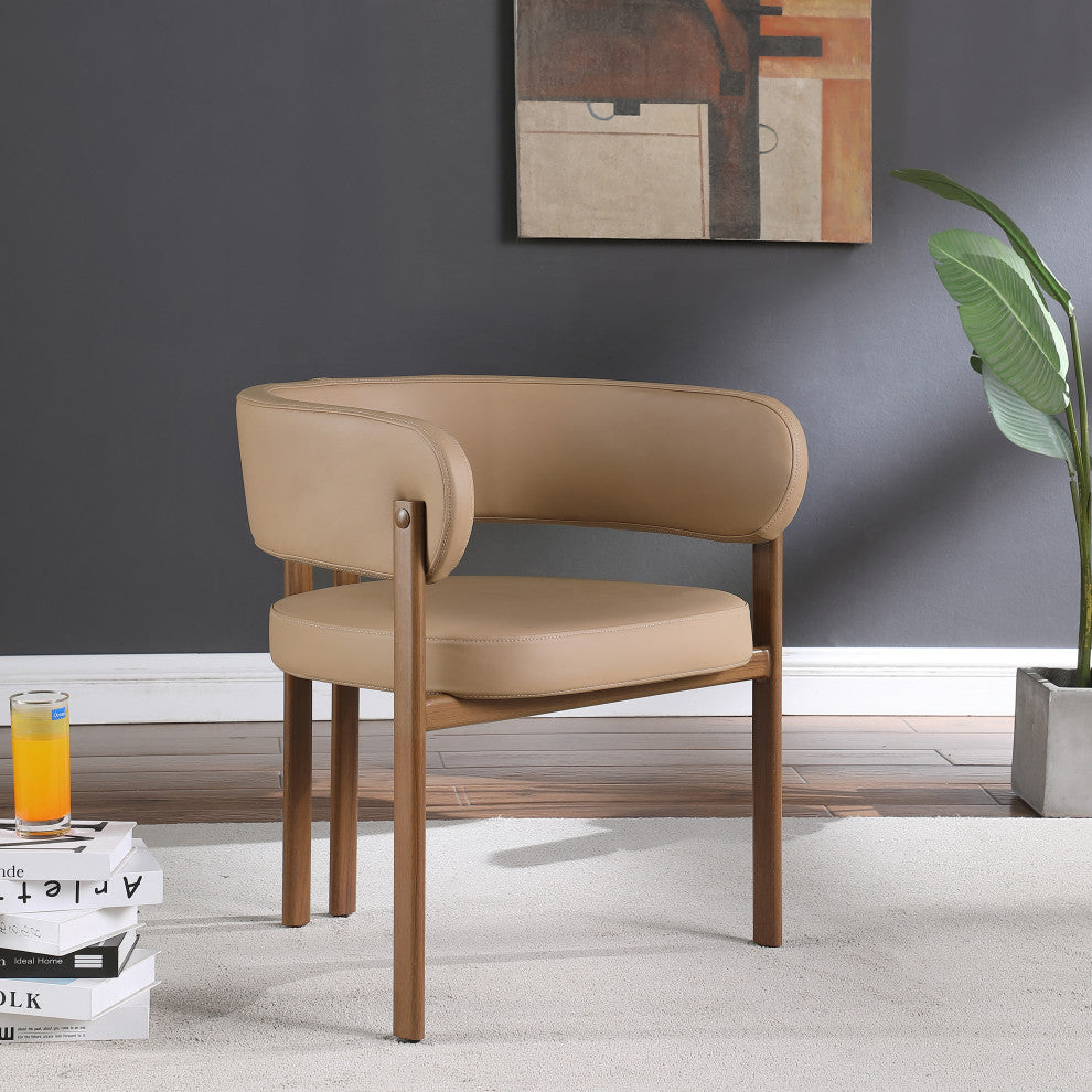 Gideon Black Faux Leather Dining Chair (Set of 2), Tan, Walnut Finish