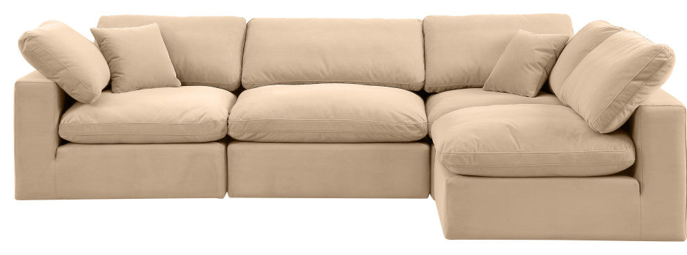 Comfy Upholstered L-Shaped Modular Sectional, Beige, 4-Piece: 2 Armless Chair, 2 Corner Chair, Velvet