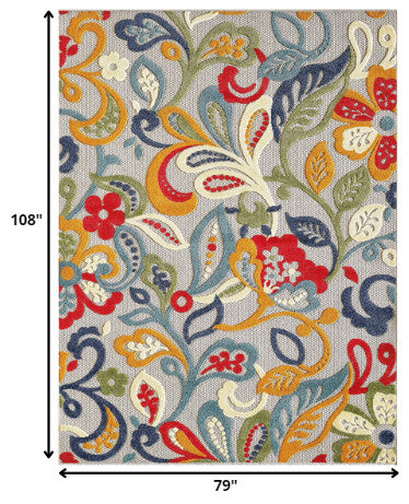 7"x9" Multi Jacobean Floral Indoor Outdoor Area Rug