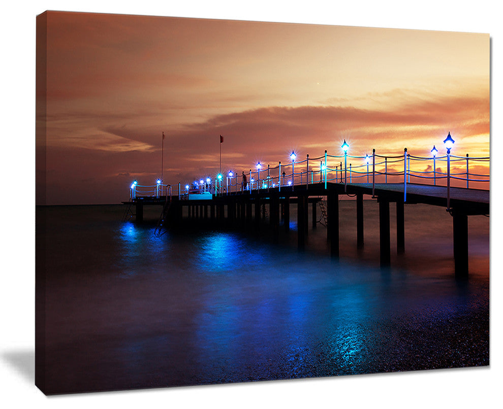 "Blue Waters and Bridge At Sunset" Sea Bridge Wall Artwork, 20"x12"