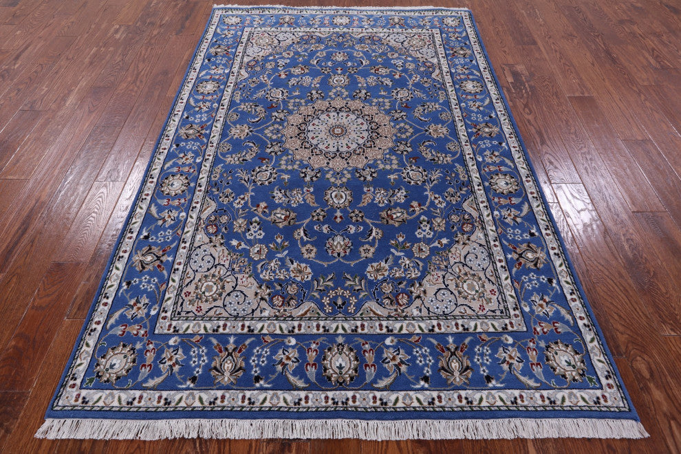 5' 1" X 7' 9" Persian Nain Wool and Silk Hand Knotted Rug Q11625