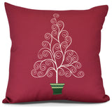 Filigree Tree,Geometric Print Pillow,Red, 16" x 16"