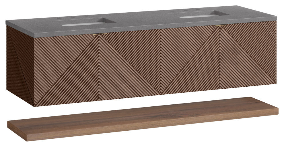 Marcello 72" Double Vanity, Chestnut, Grey Expo