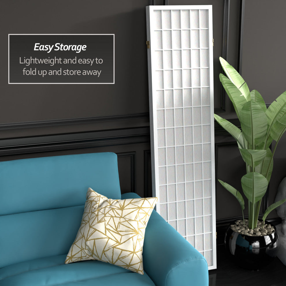 6' Tall Window Pane Shoji Screen, White, 3 Panels