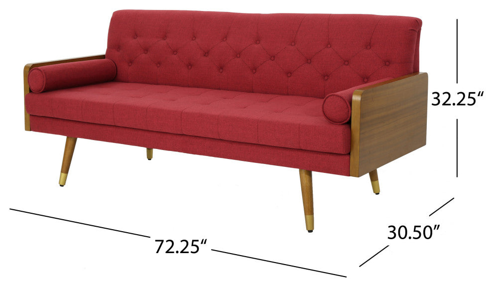 GDF Studio Aidan Mid Century Modern Tufted Fabric Sofa, Red
