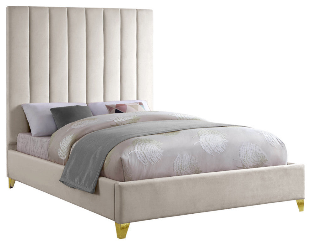 Via Velvet Upholstered Bed, Cream, King