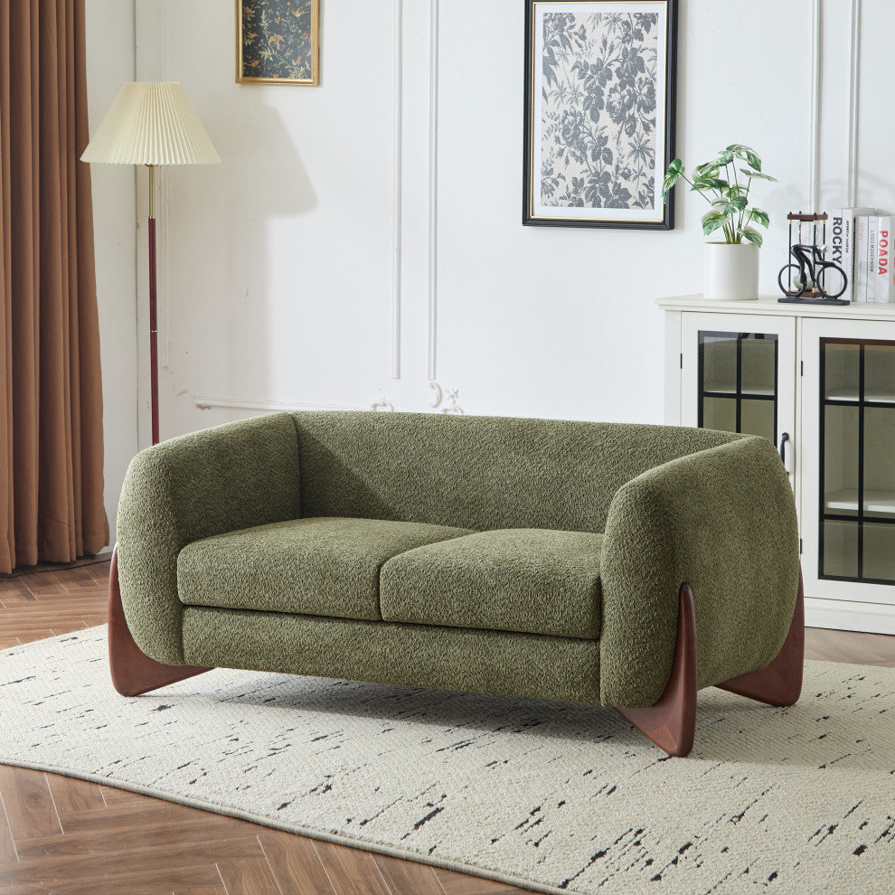 CKH 63" Upholstered Boucle Fabric Sherpa Loveseat, Olive Green
