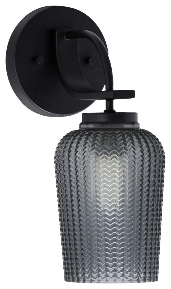Cavella 1 Light Wall Sconce, Matte Black Finish, 5" Smoke Textured Glass