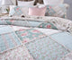 Blue Green Pastel Floral Cotton Patchwork Ruffle Quilted Bedspread Set, Queen