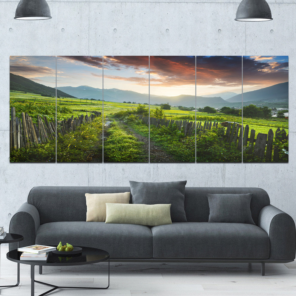 Green Georgian Mountain Valley, Landscape Canvas Art Print, 70"x28", 6 Panels