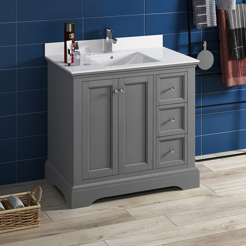 Fresca Windsor 36" Gray Textured Cabinet With Top and Sink