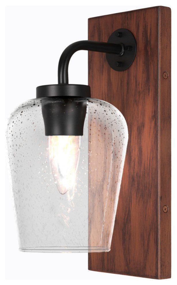Oxbridge 1-Light Wall Sconce, Matte Black & Painted Wood-look Metal/Clear Bubble