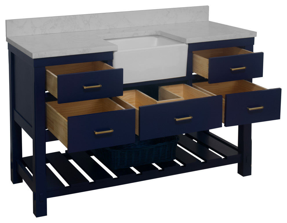 Charlotte 60" Bathroom Vanity, Royal Blue, Engineered Carrara, Single