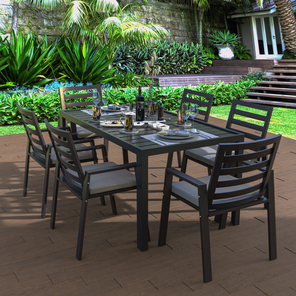 LeisureMod Chelsea Patio Dining Chair, Aluminum With Cushions Set of 2, Black