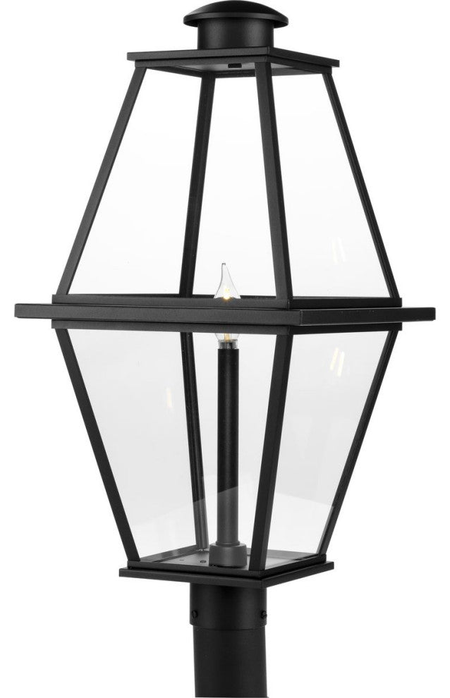 Bradshaw Collection 1-Light Textured Black Clear Glass Outdoor Post Lantern
