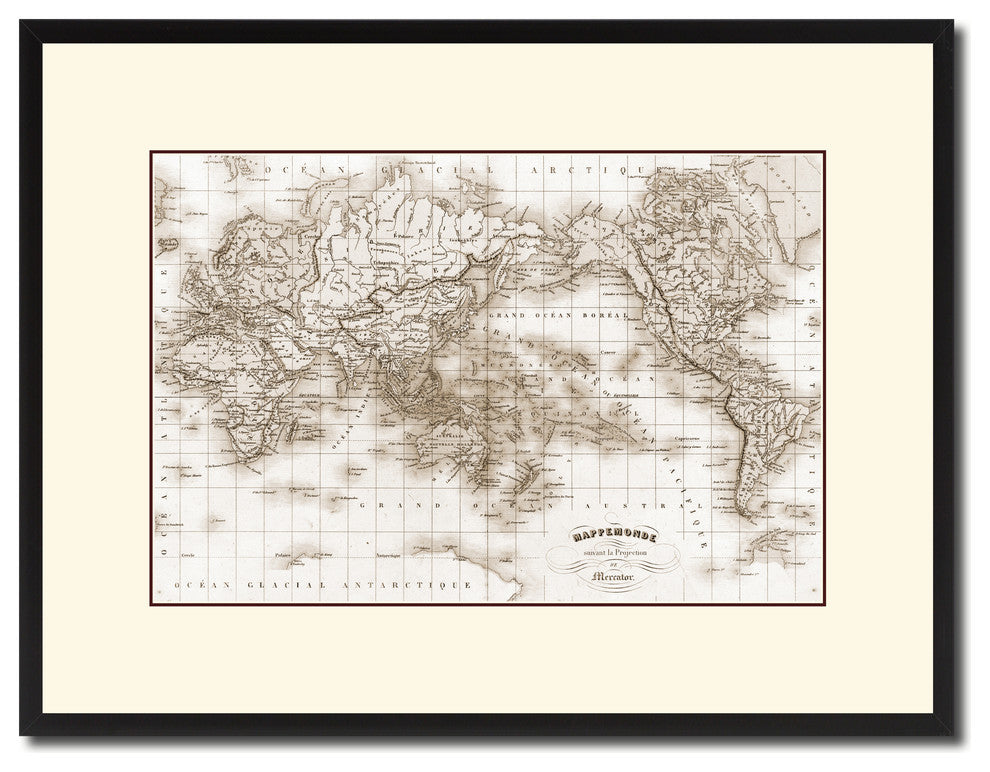 World Vintage Sepia Map Canvas Print, 16"x21"