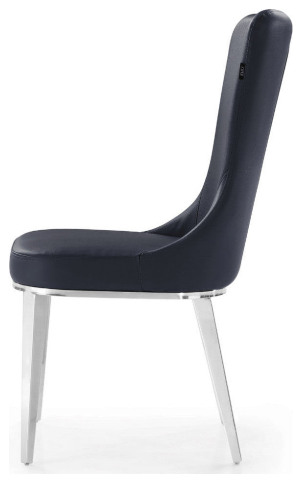 Modern Norma Dining Chair - Black with Polished Stainless Steel Base
