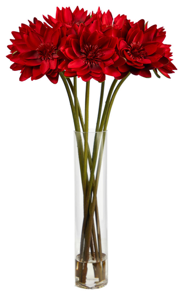 30" Lotus Artificial Arrangement, Cylinder Vase