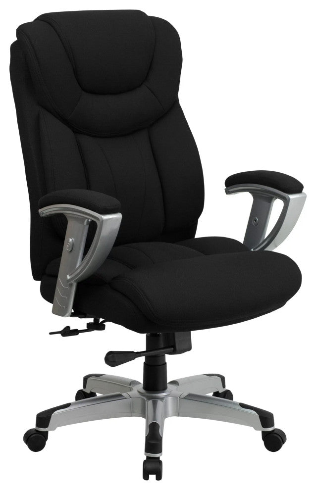 Plush Office Chair, Padded Back With Lumbar Support & Headrest, Black Fabric