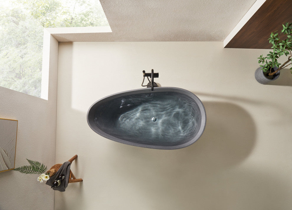 Vanity Art 67" x 33" Freestanding Soaking Stone Resin Bathtub