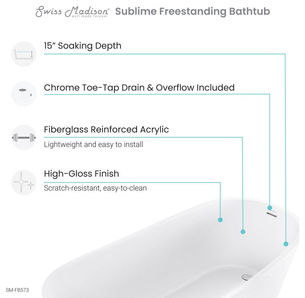 Swiss Madison Sublime 67" Single Slipper Freestanding Bathtub