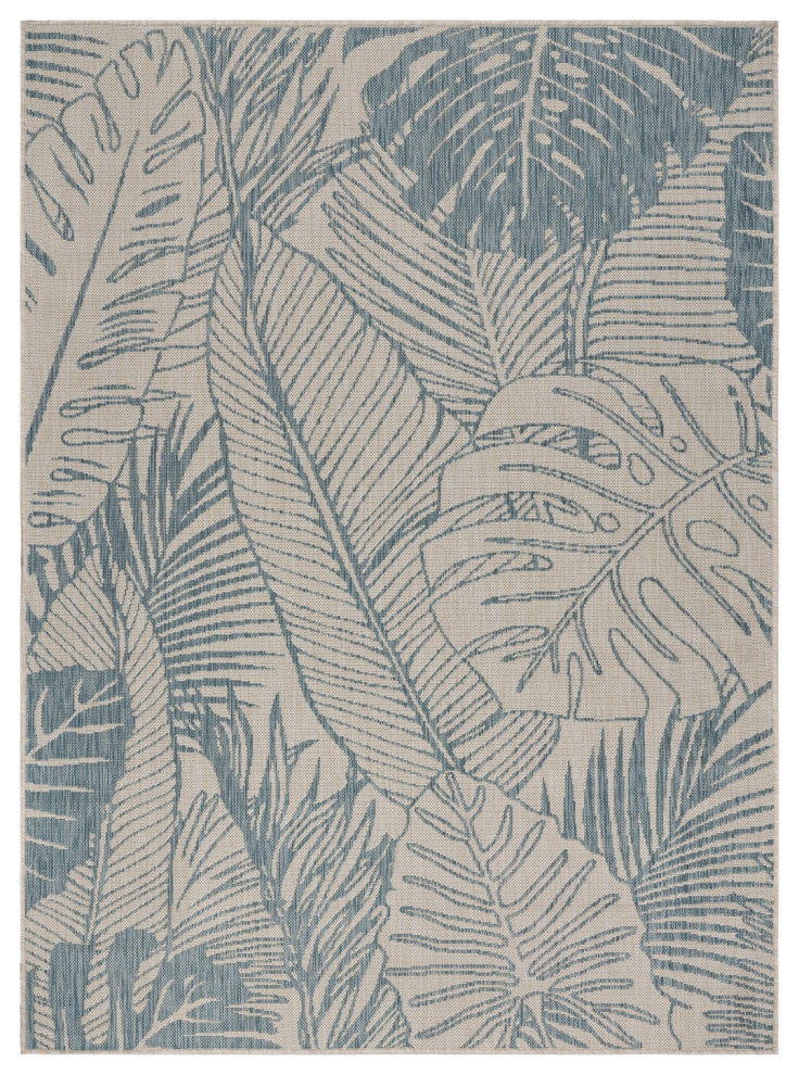 5" x 7" Teal Tropical Indoor Outdoor Area Rug