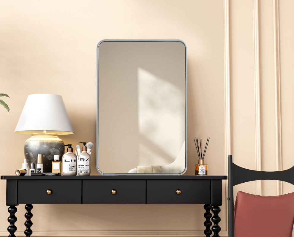 Home Living Contour Metal Rectangle Mirror 24x36, Silver