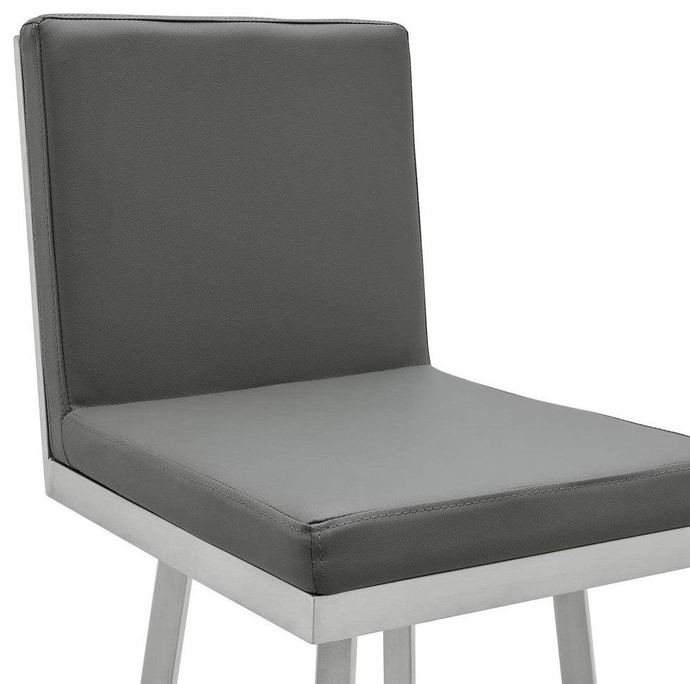 Gem 30 Swivel Modern Metal and Gray Faux Leather Bar and Counter Stool