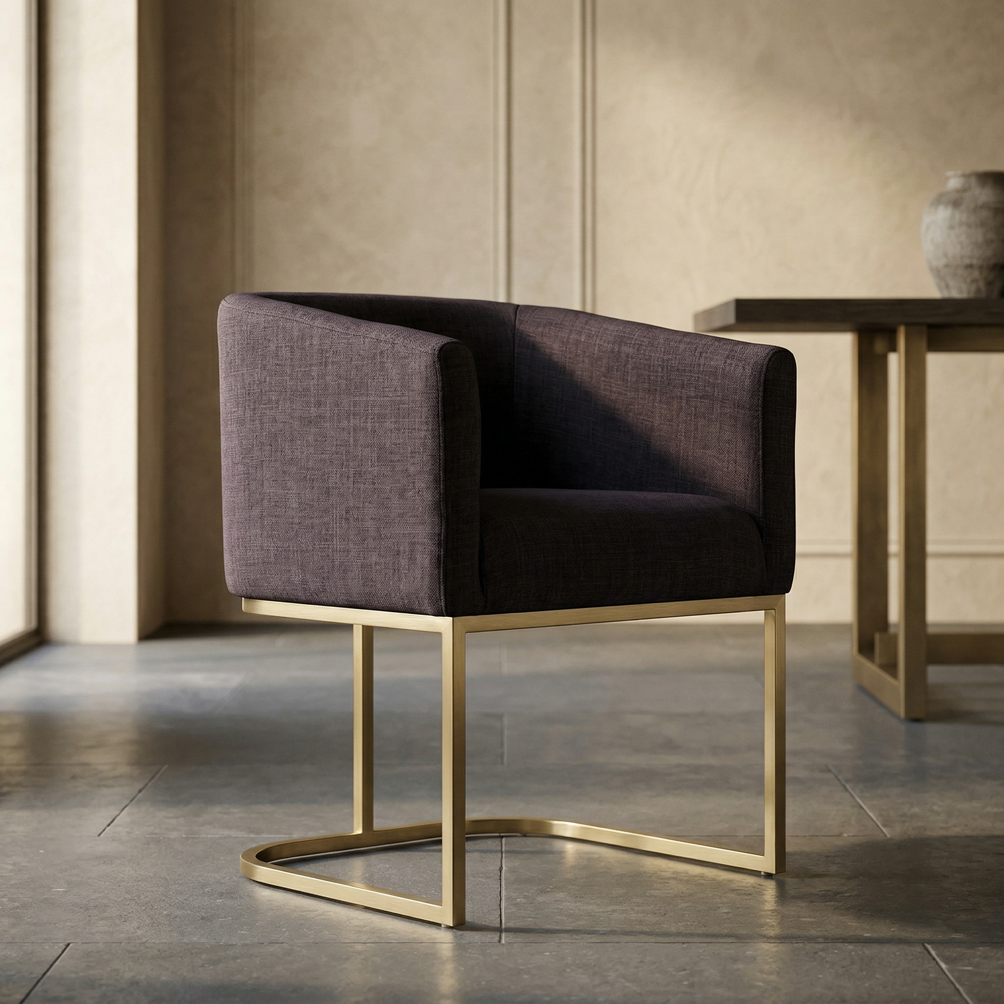 Modrest Yukon Modern Gray Fabric & Antique Brass Dining Chair