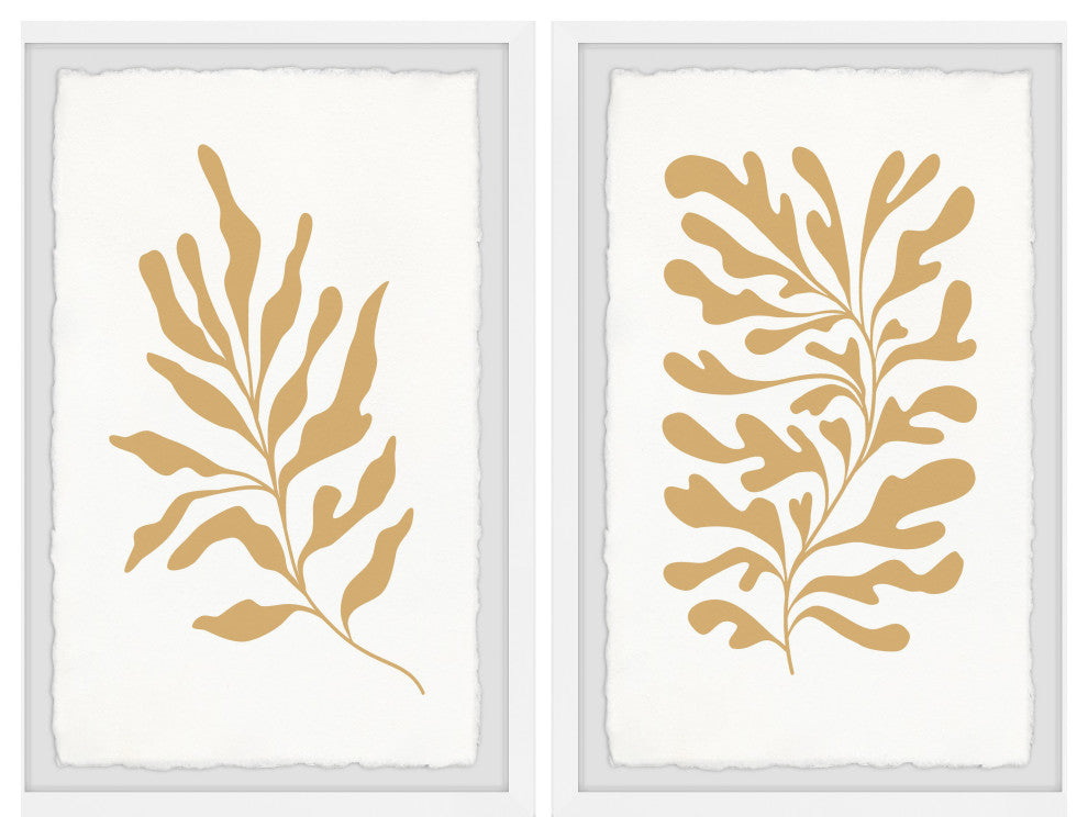 Golden Seaweeds Diptych, Set of 2, 12x18 Panels