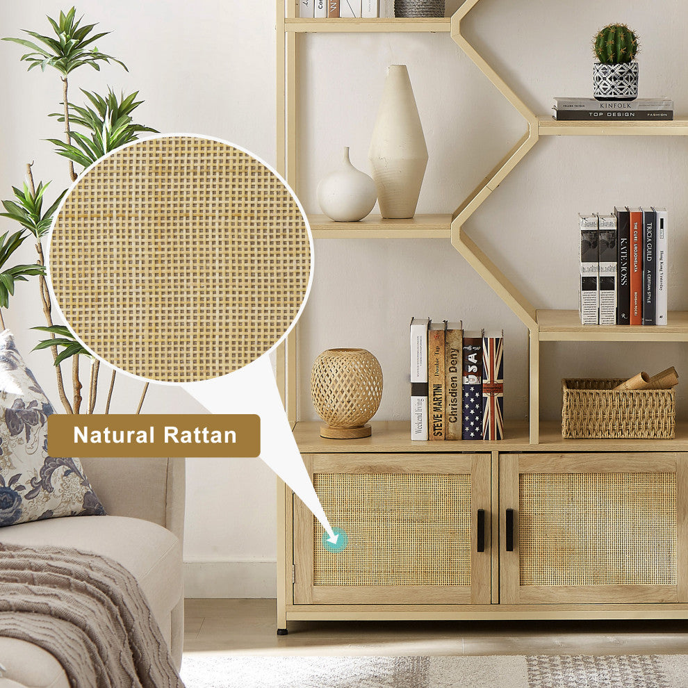 Gewnee Rattan bookshelf 7 tiers Bookcases Storage Rack