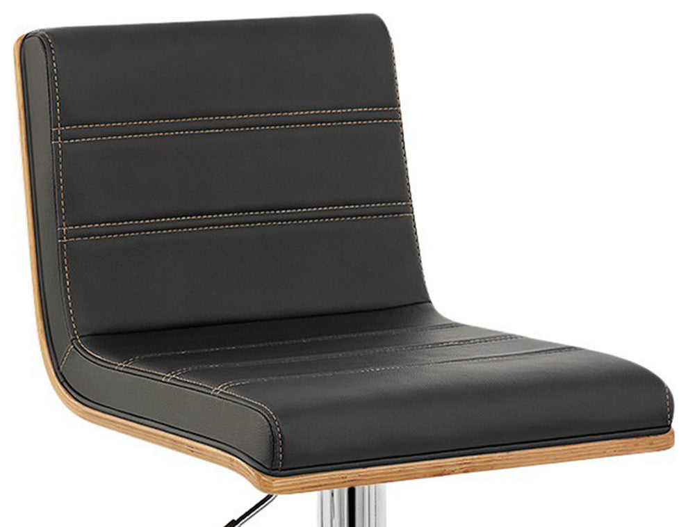 Black Faux Leather Walnut and Chrome Adjustable Swivel Bar Stool