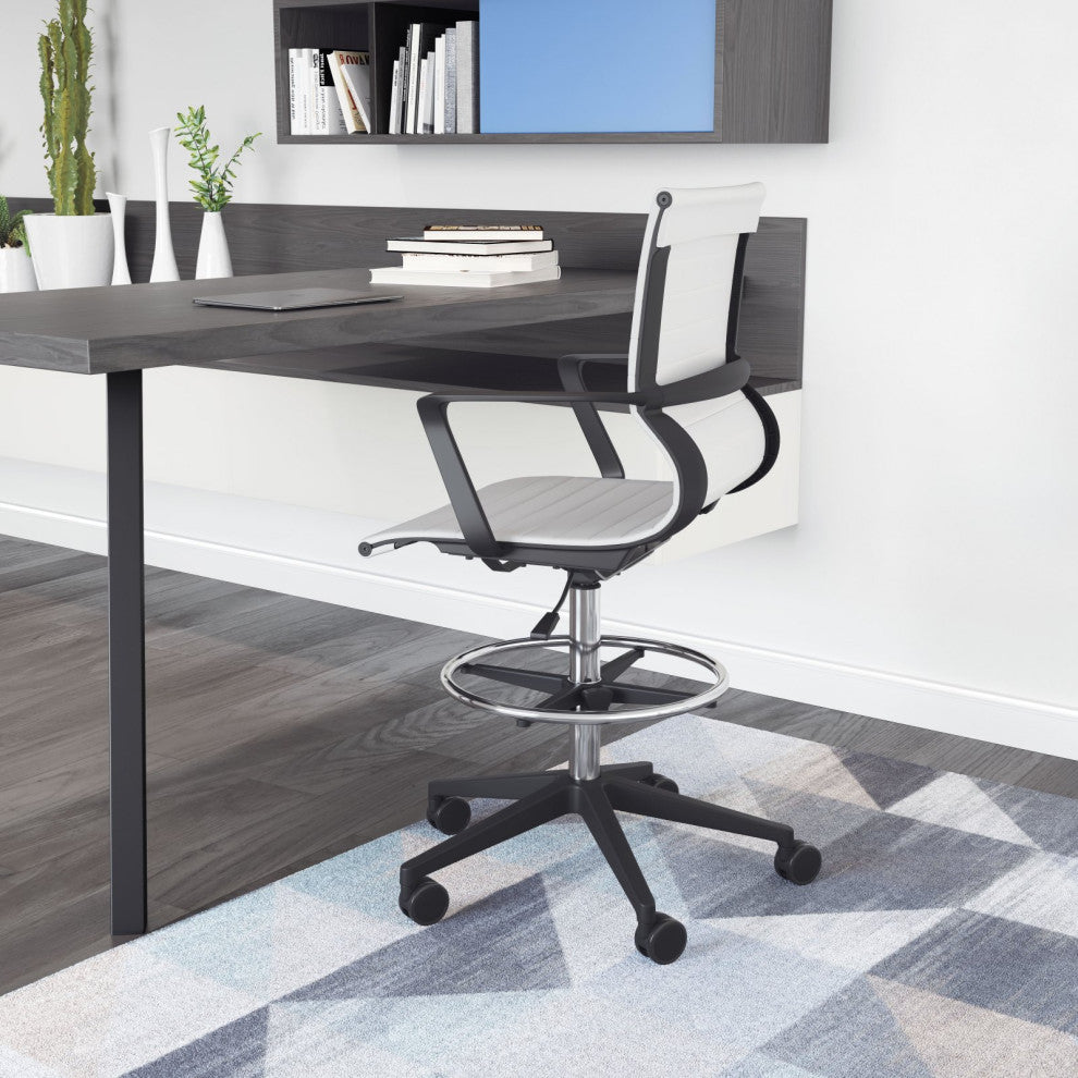 Computer Work Chair, Fabric, Steel, White, Black, Chrome, Home Business Office
