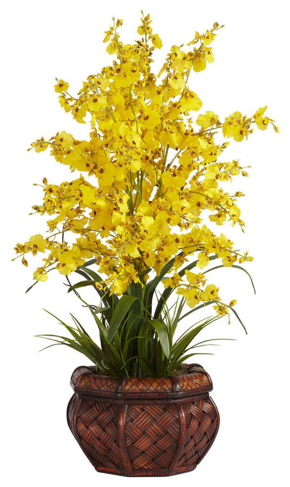 Dancing Lady Silk Flower Arrangement, Yellow