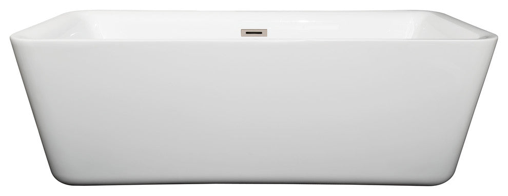 Emily 69" Freestanding White Bathtub, Brushed Nickel Drain