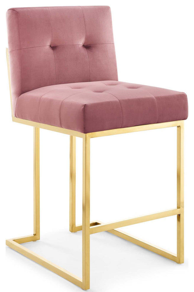 Privy Gold Stainless Steel Performance Velvet Counter Stool-Gold Dusty Rose