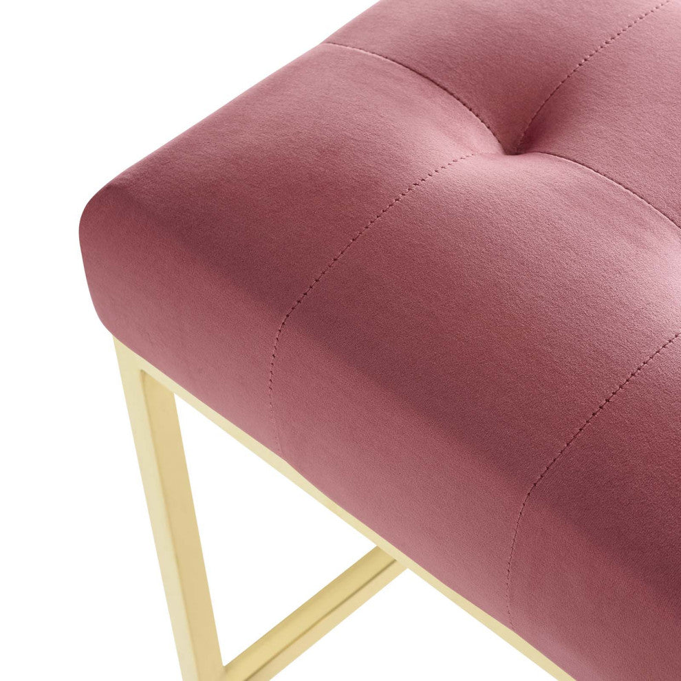 Counter Stool Chair, Velvet, Metal, Gold Pink, Modern, Bar Pub Bistro Restaurant