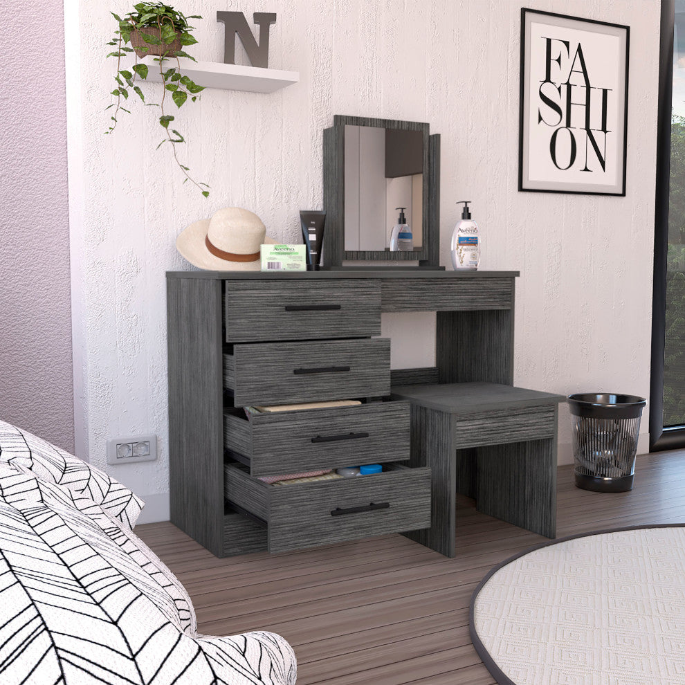DEPOT E-SHOP Rose Makeup Dressing Table, Smokey Oak