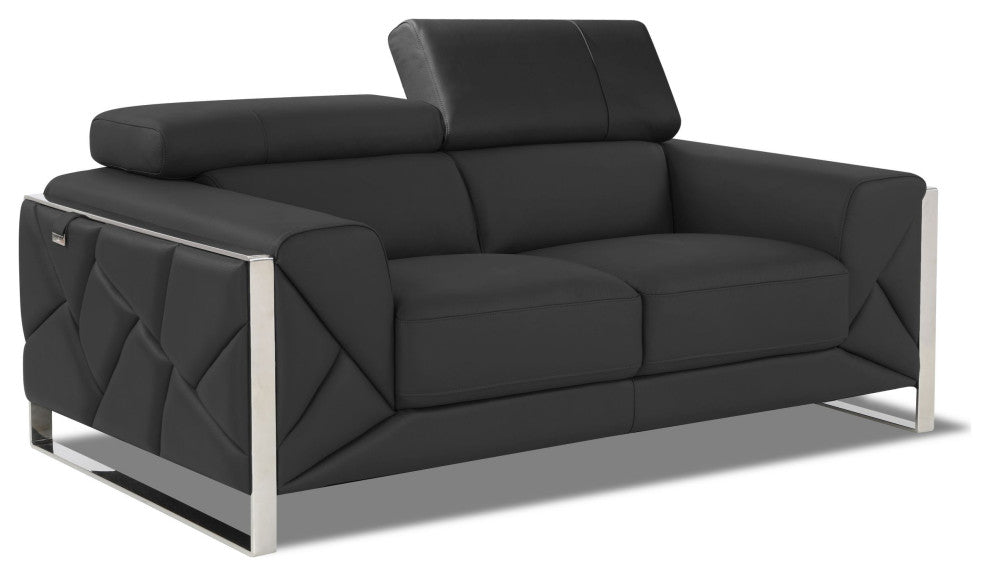 Trento Genuine Italian Leather Modern Loveseat Dark Gray