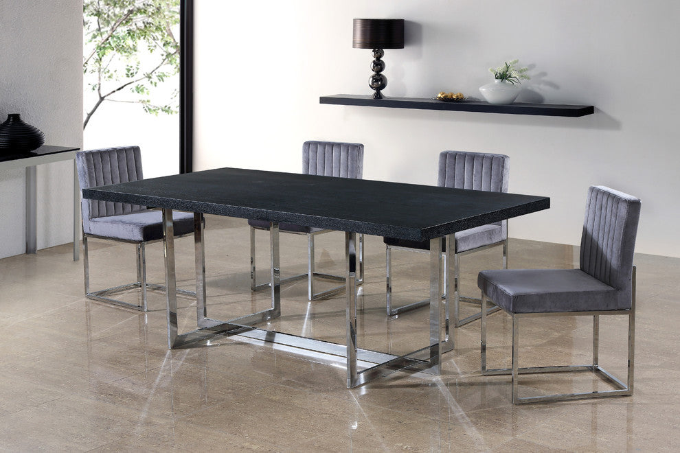 Giselle Velvet Dining Chairs, Set of 2, Gray, Chrome Base