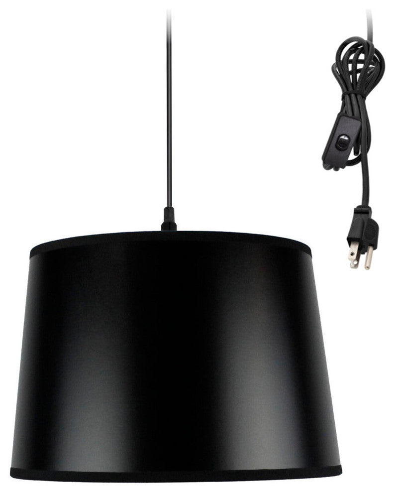 Shallow Drum 1 Light Swag Plug-In Pendant Hanging Lamp 10x12x8 Black