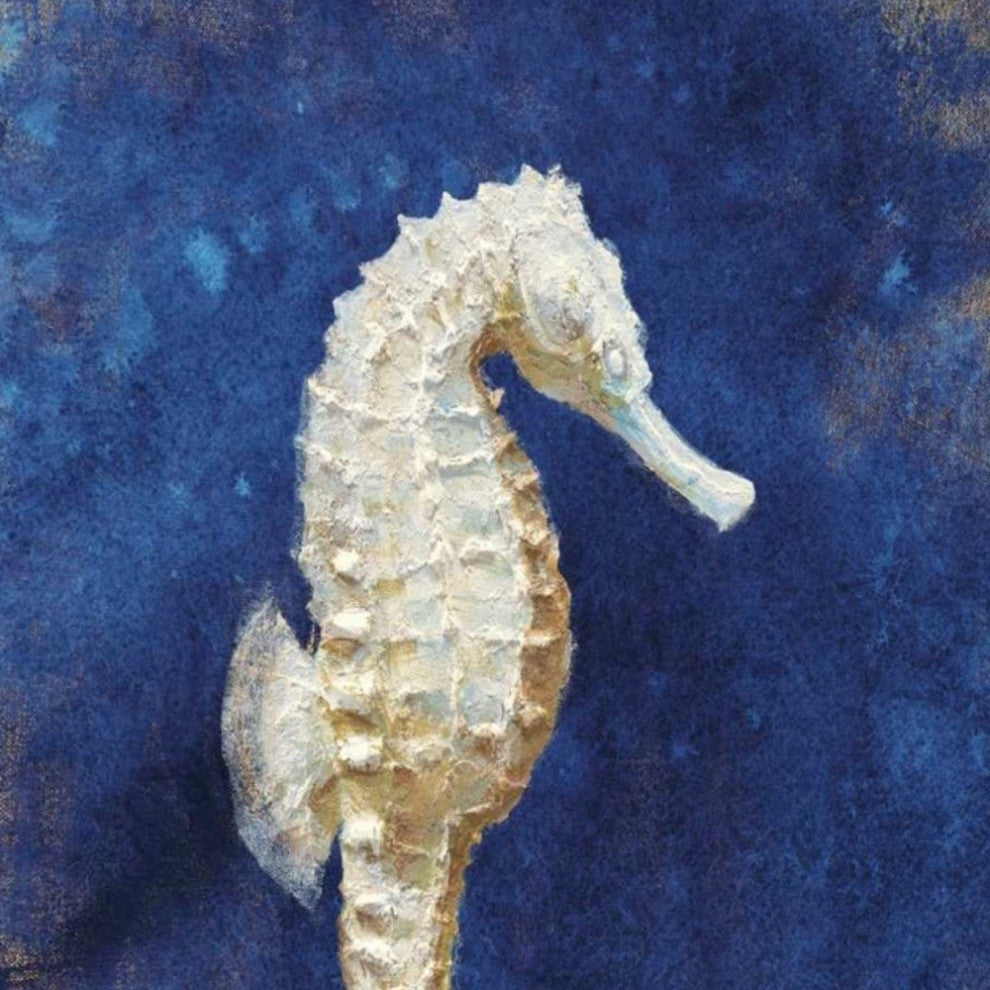 25" Rustic Deep Blue and Gold Seahorse Giclee Wrap Canvas Wall Art