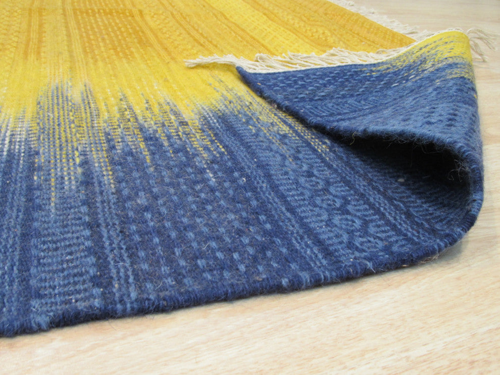 Handmade Wool Yellow Transitional Ombre Santa Fe Rug, 9'x12'