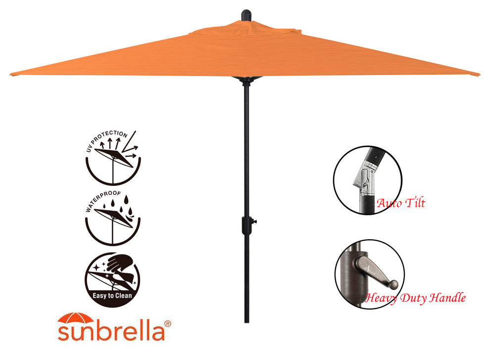 10'x6.5' Rectangular Auto Tilt Market Umbrella, Antique Bronze Frame, Sunbrella