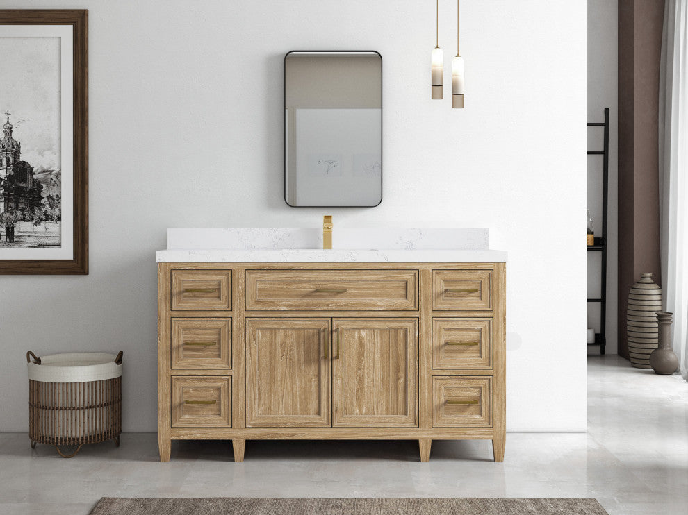 Santa Monica 60 Single Sink Bathroom Vanity in Whitewashed Teak 2" Empira Quartz